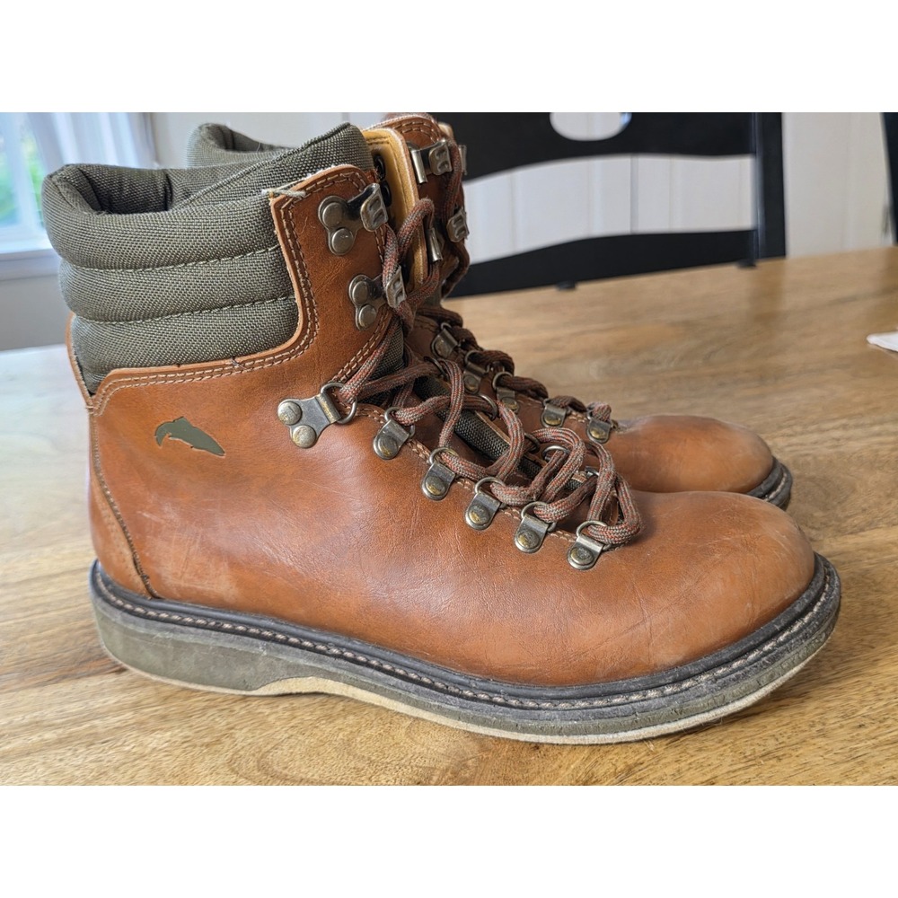 Simms Brown High Boots Size 8 Freestone Leather Felt Sole Wading Fly Fishing